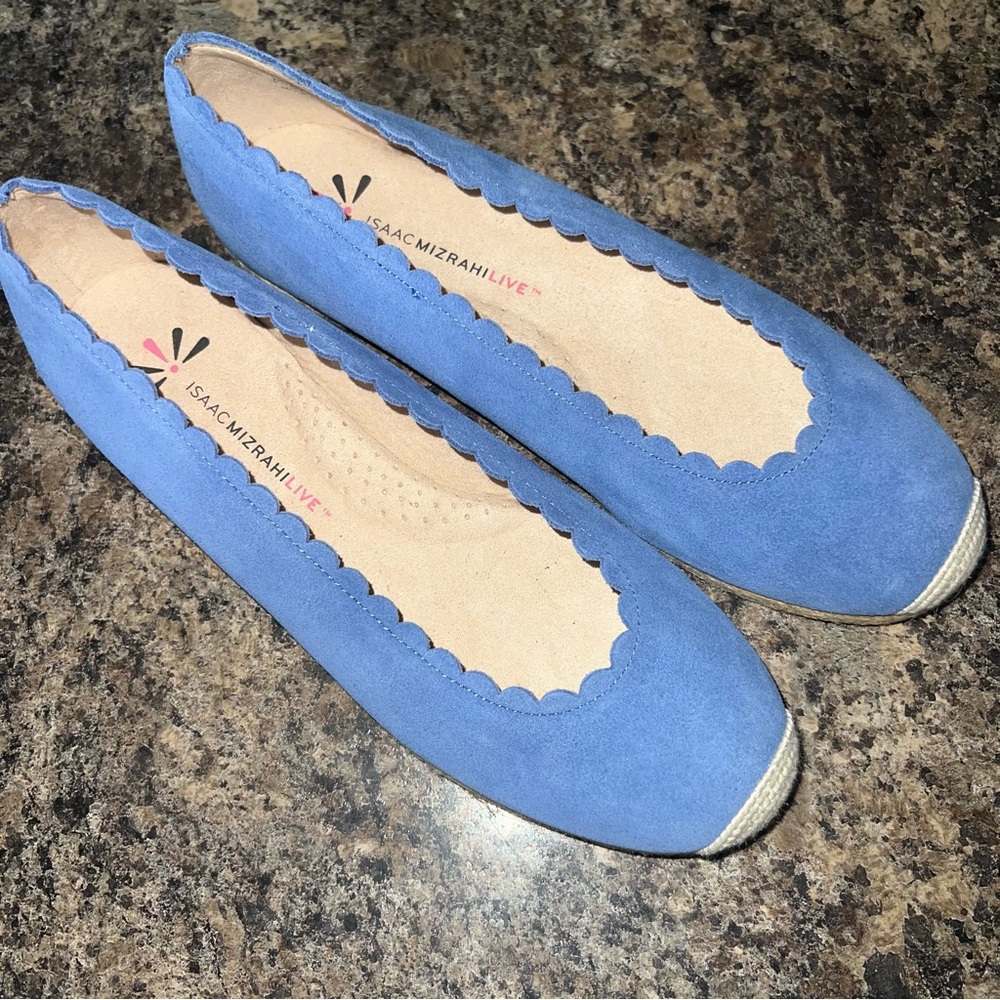 Isaac Mizrahi Cobalt Suede Scalloped Espadrille Flats - Picture 3 of 11